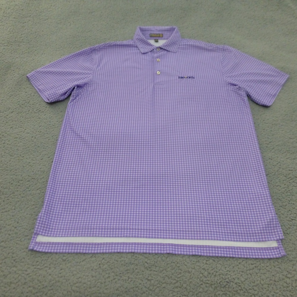 Peter Millar Isleworth Summer Comfort Purple Check Golf Polo Shirt Mens Medium